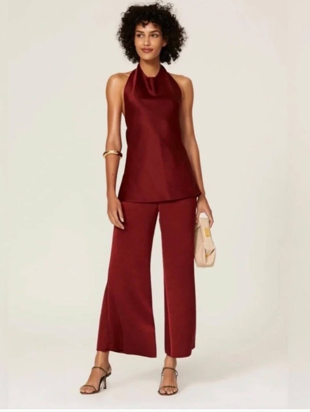 Vince Satin High-Rise Slim Wide Flare Pants Currant